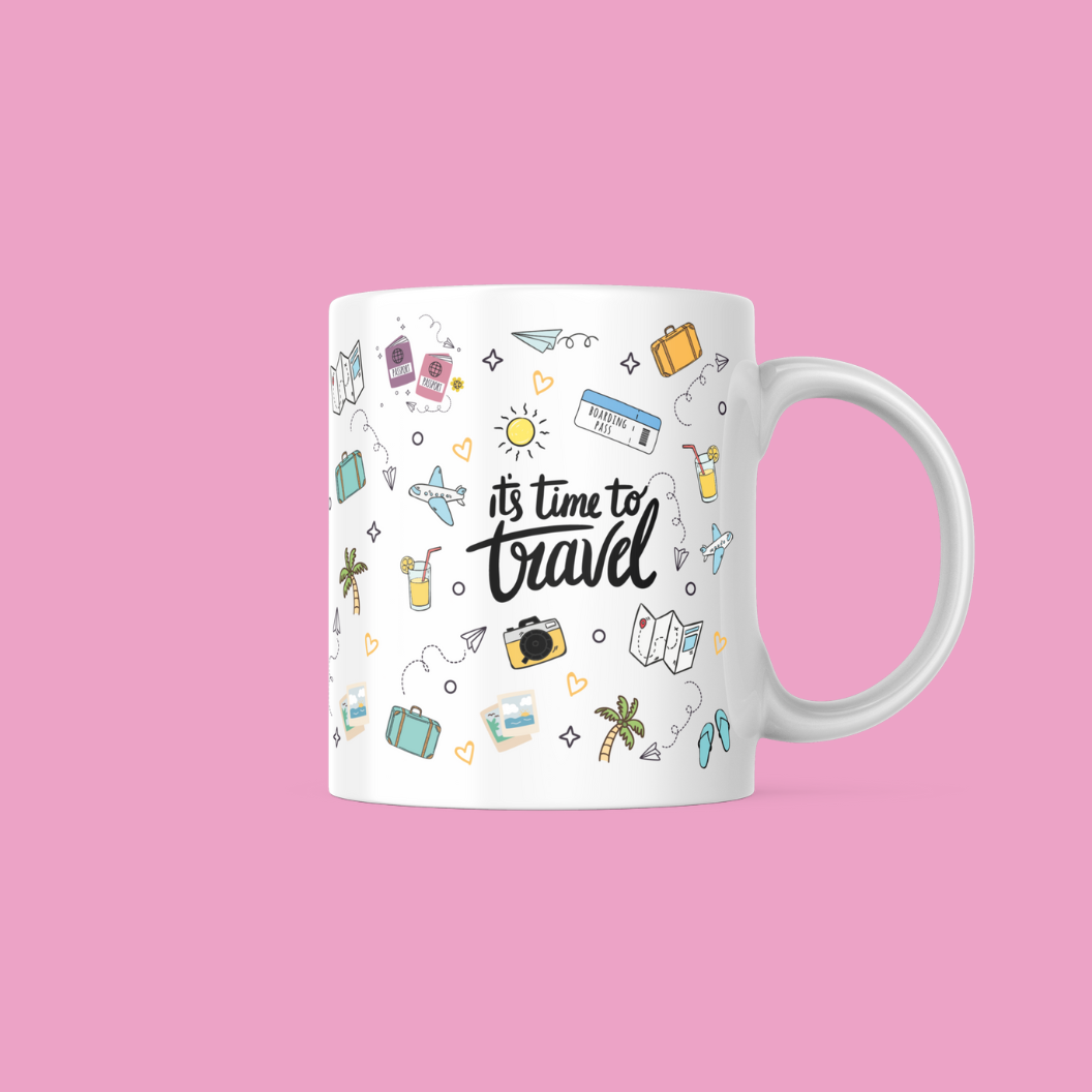 It's Time To Travel Doodle Mug