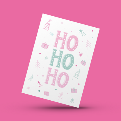 Ho, Ho, Ho Cute Pinks and Green Christmas Card