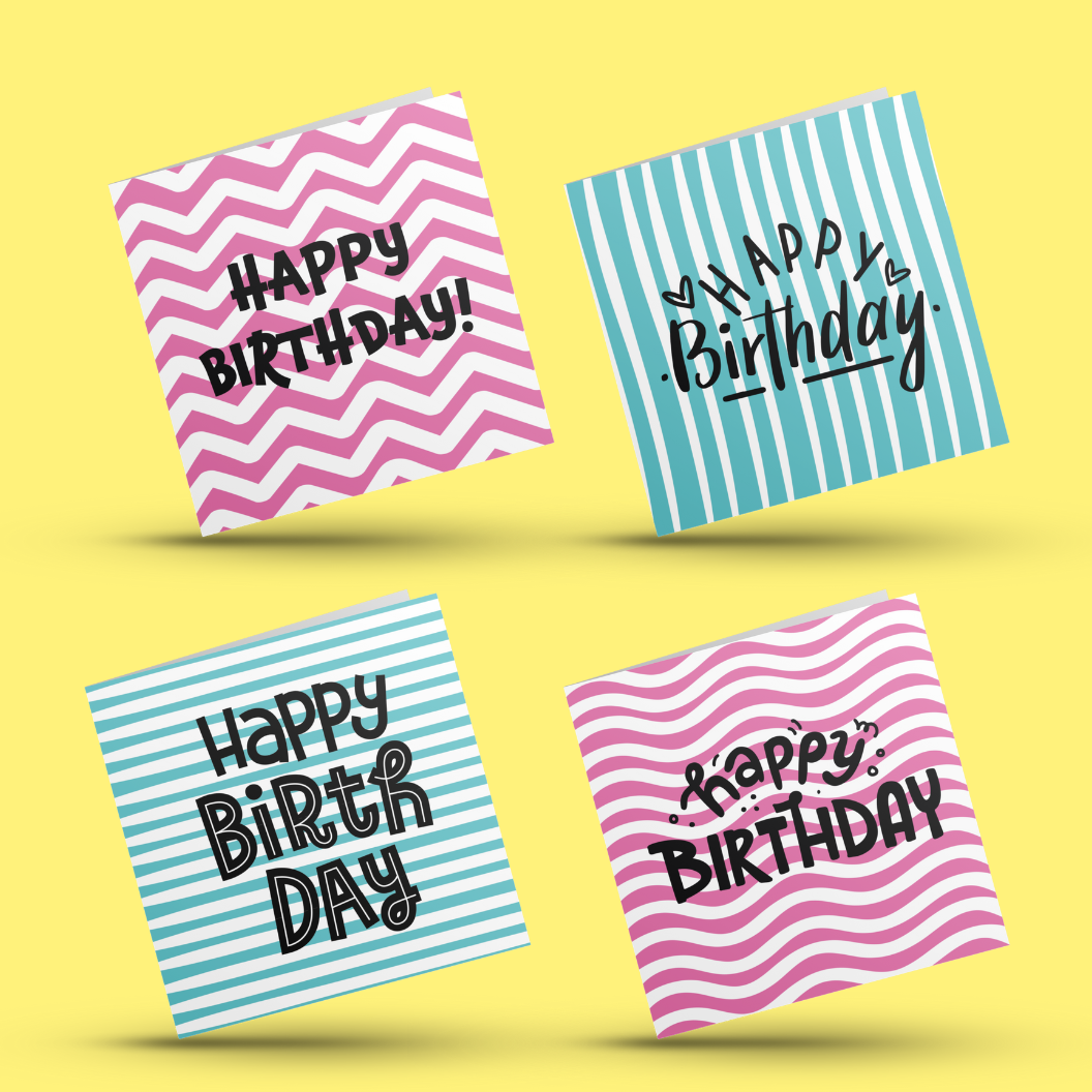 Pack of 4 Colourful Happy Birthday Cards
