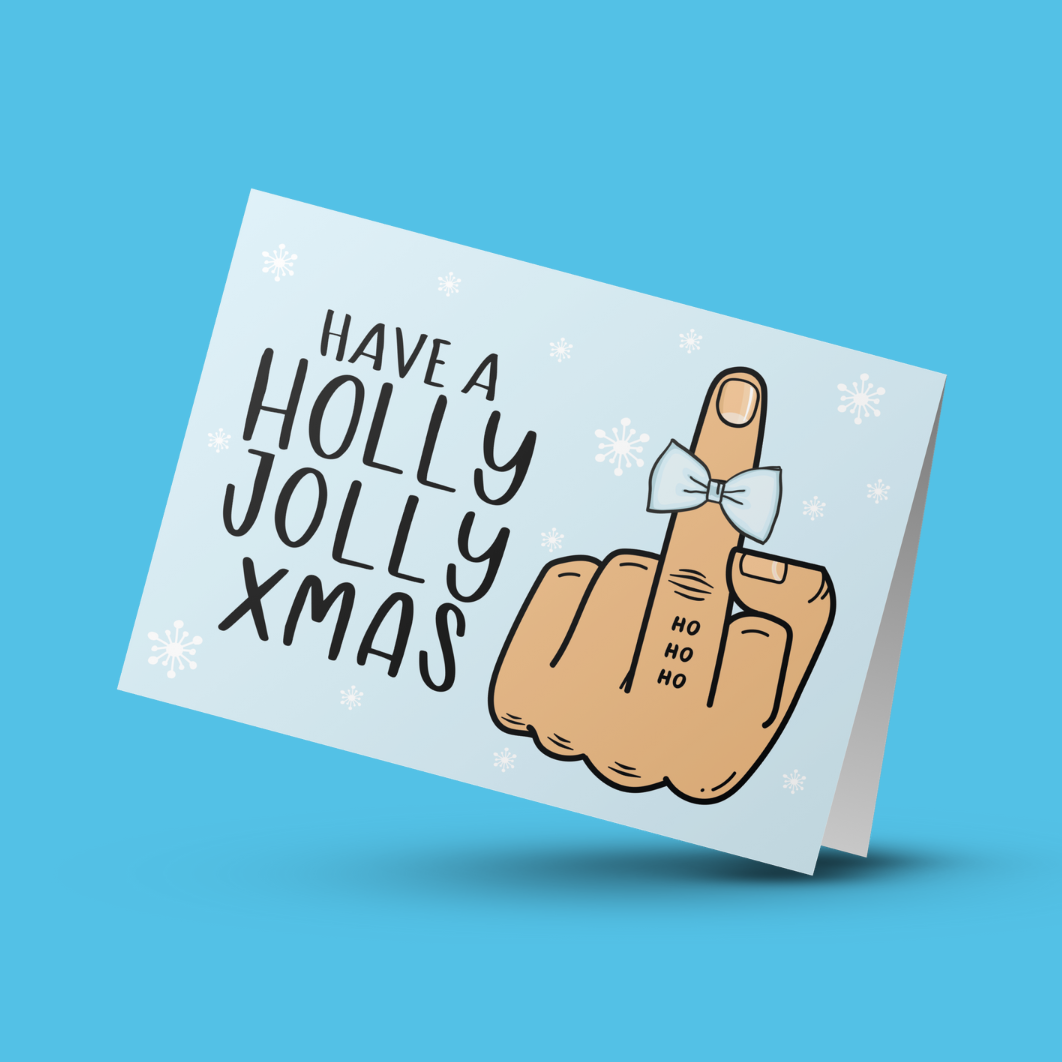 Holly Jolly Mens Middle Finger and Bow Christmas Card