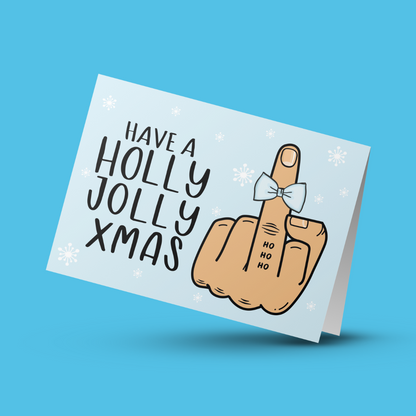 Holly Jolly Mens Middle Finger and Bow Christmas Card