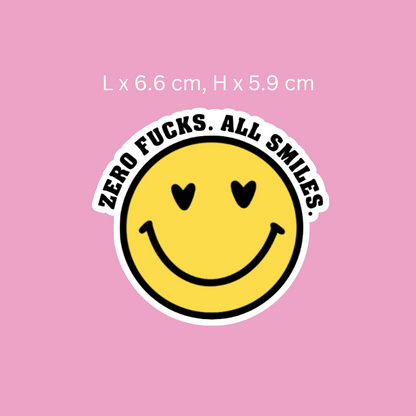 Zero Fucks. Keep Smiling. Smiley Face Sticker Yellow