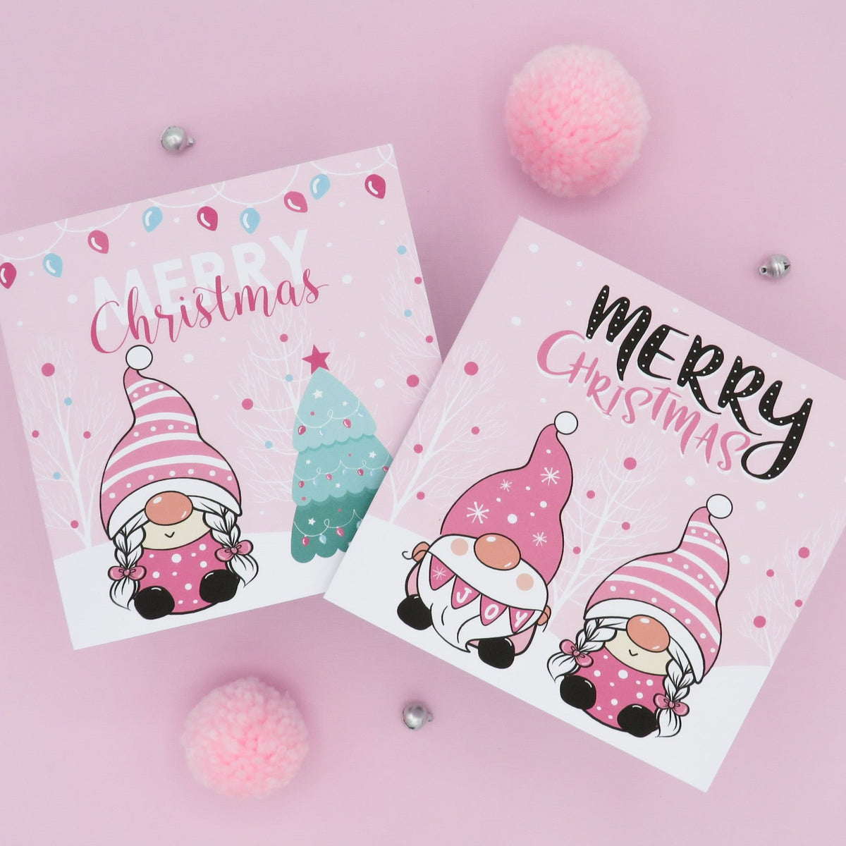 Pack of 4 Delightfully Pink Gnomes Christmas Cards