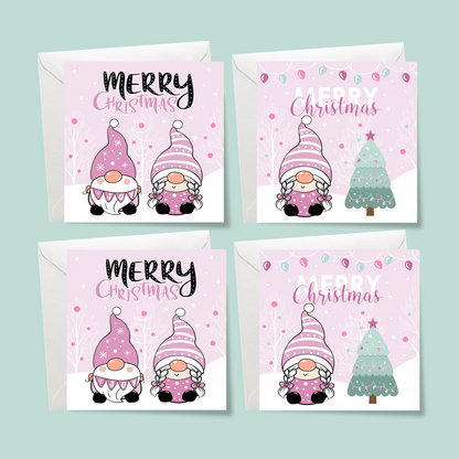 Pack of 4 Delightfully Pink Gnomes Christmas Cards