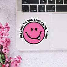 Load image into Gallery viewer, Welcome to the Zero Fucks Club Smiley Face Sticker Pink
