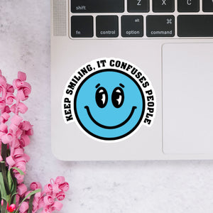 Keep Smiling Smiley Face Sticker Blue