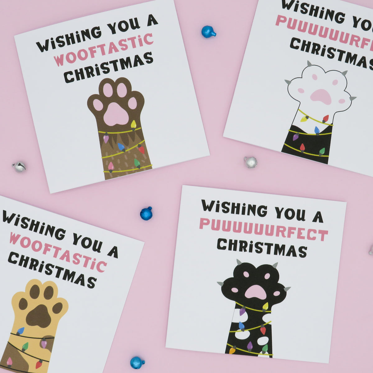 Pack of 4 Mixed Puuuuurfect and Wooftastic Christmas Cards