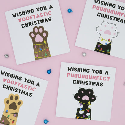 Pack of 4 Mixed Puuuuurfect and Wooftastic Christmas Cards